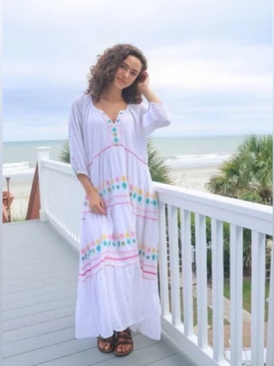 Simply Southern Dresses & Skirts - Simply Southern Pink Embroidered Maxi Dress White Pineapple SZ XL